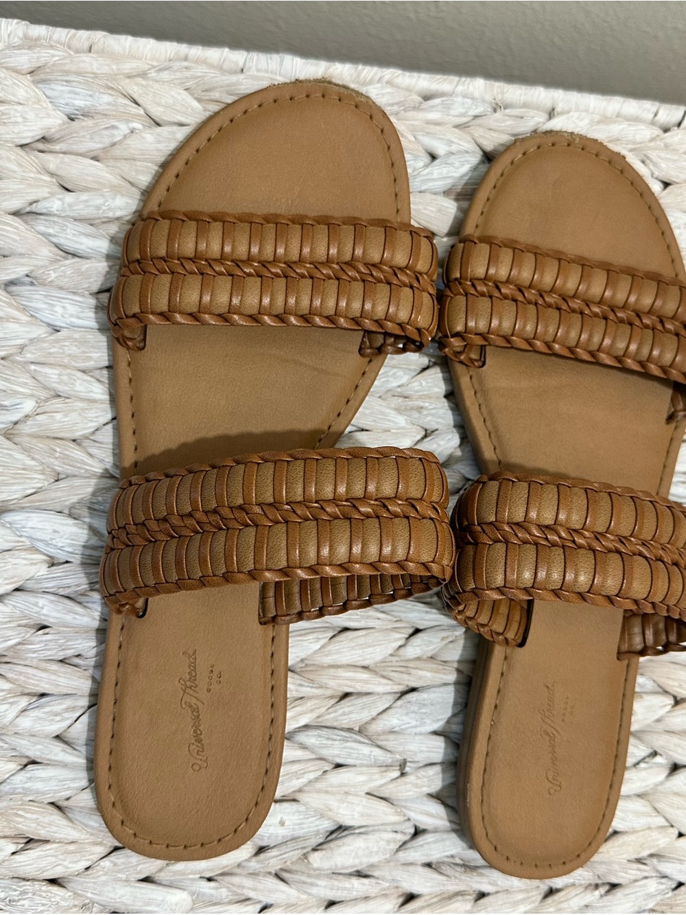 Universal Thread Woven Double-Strap Tan Slide Sandals